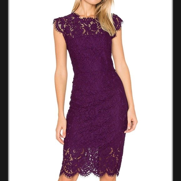 Elegant Plum Lace Midi Dress - Picture 2 of 5